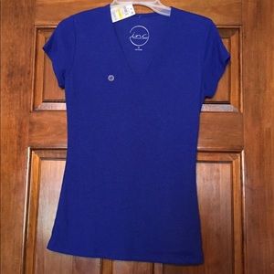 Goddess Blue Ribbed V-neck Tee
